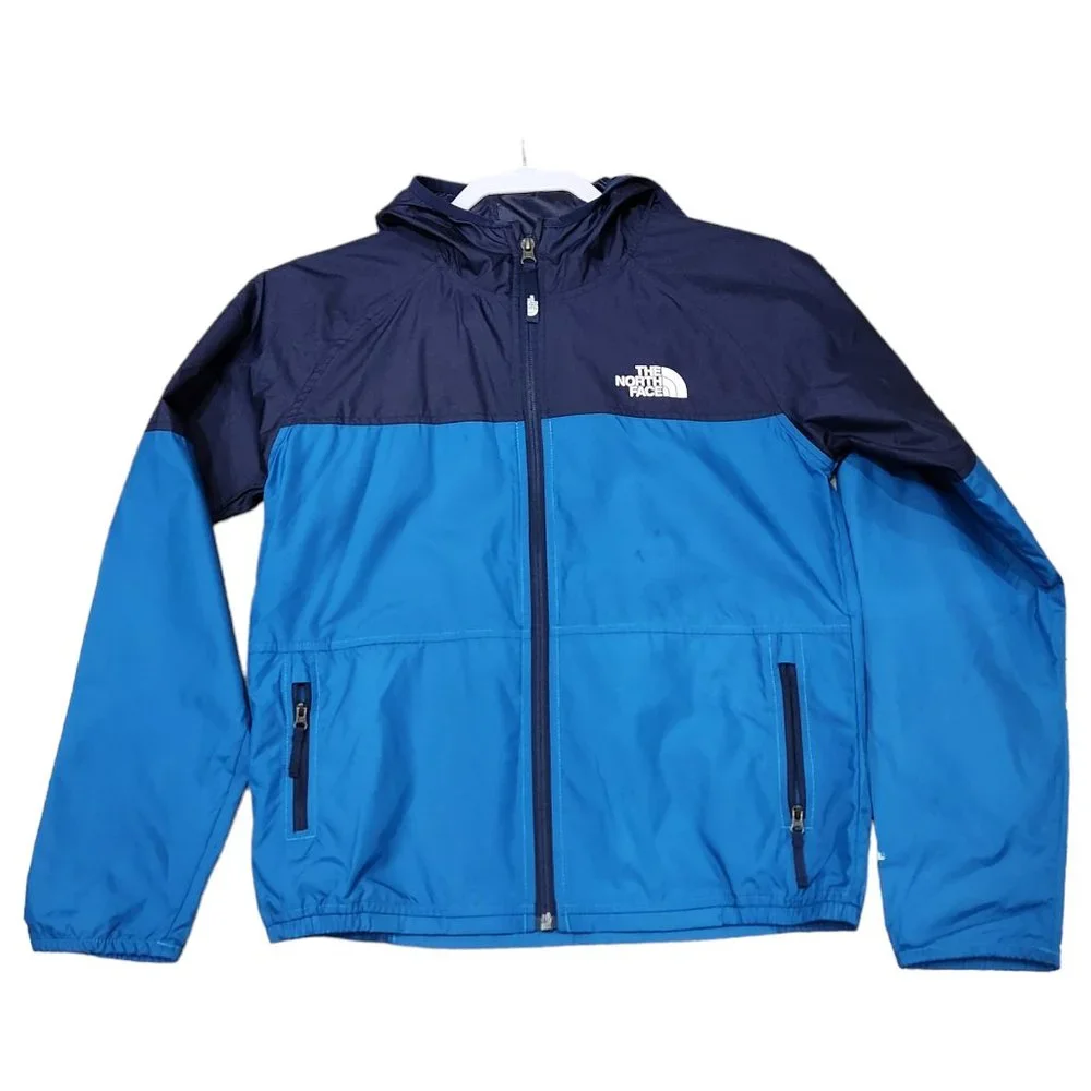 The North Face Boy Cyclone Hoodie Windbreaker Jacket Navy Blue Zipper